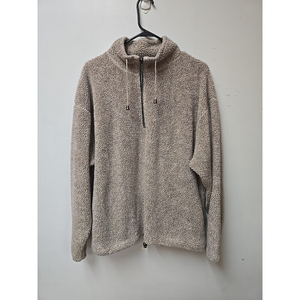 Vintage ALPS Sherpa Fleece Pullover Women XL‎ Tan Quarter Zip Teddy Fuzzy Jacket